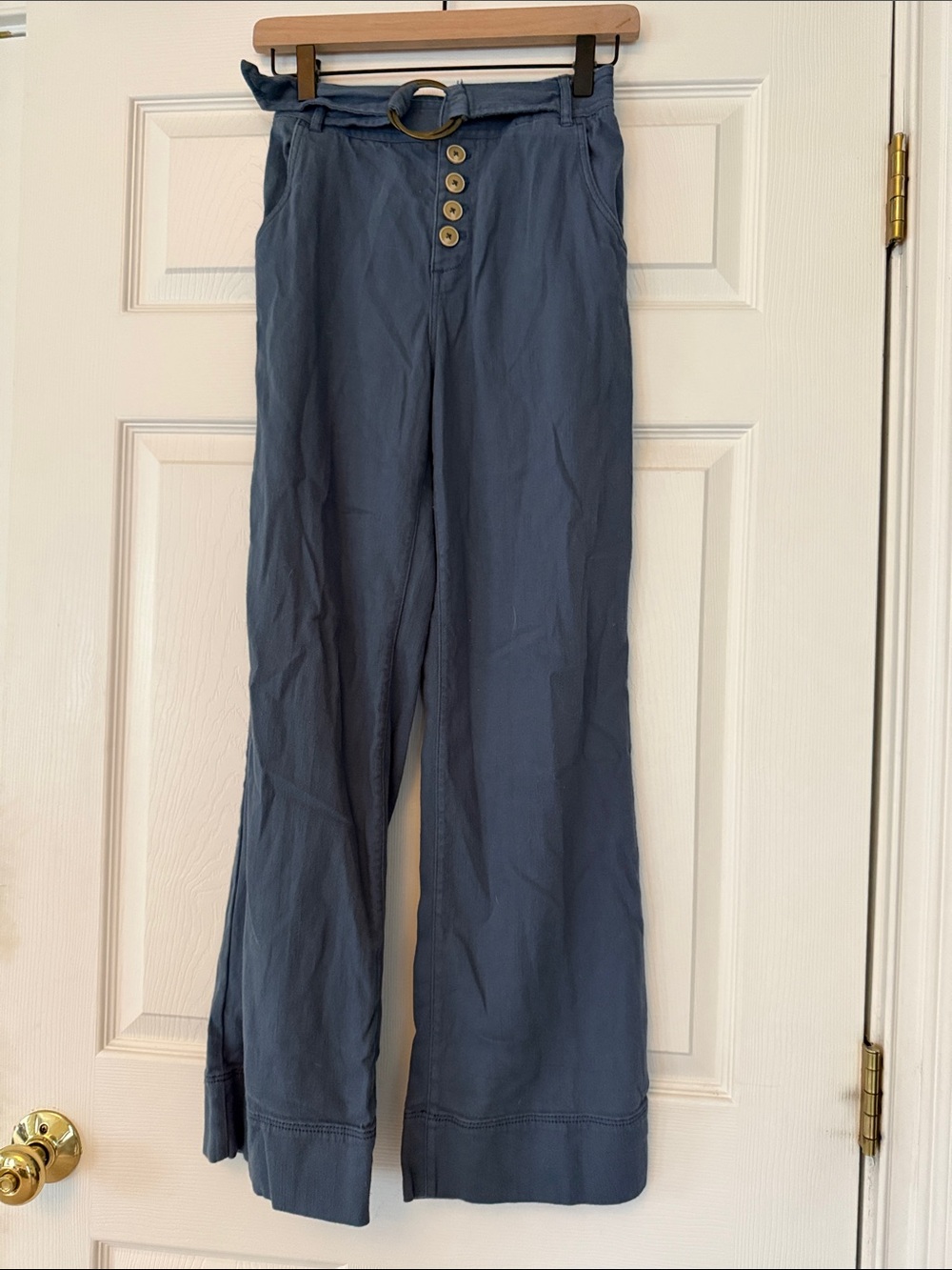 Anthropologie Slate Blue Wide-Leg Pants with Ring Belt